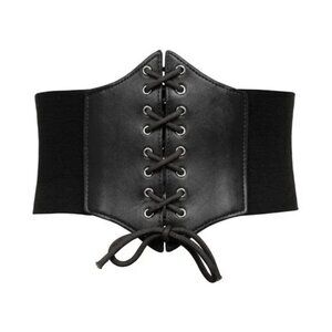 LACE-UP Cinch Belt Tied Corset Elastic Waist Belt - Black